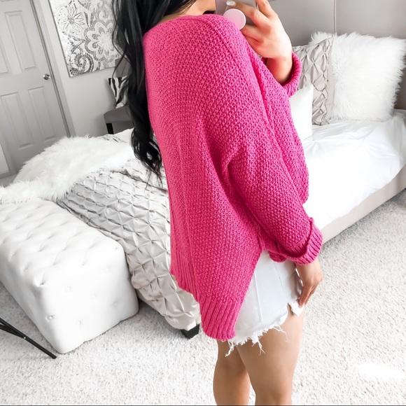 Hot Pink open knit casual top - Picture 6 of 8